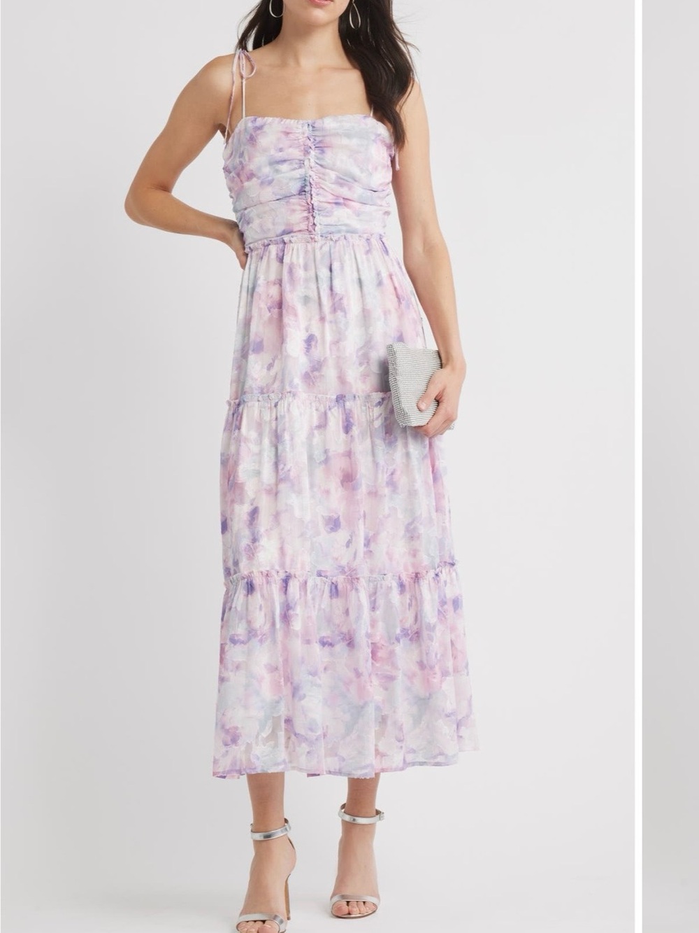 Chelsea28 Pastel Lavender Watercolor Tiered Maxi Dress